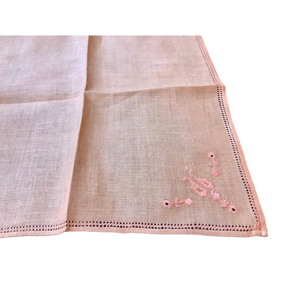 Vintage Peach Bridge Game Luncheon Tablecloth set w 3 napkins Embroidered Linen - Picture 8 of 10